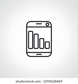 bar charts on smartphone screen line icon, finance mobile app outline icon