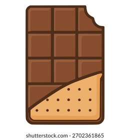 Barra de chocolate com biscoito dentro de snack plano cor vetor ilustração modelo design