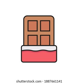  A bar of chocolate with a black outline. flat design icon. Vector