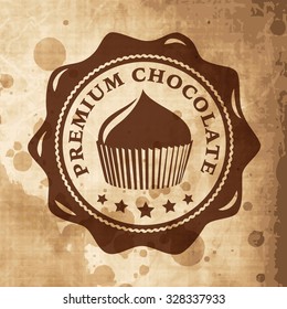 bar chocolate dark aged vector tag pattern of fancy craftsmanship cocoa seal on old paper background bar chocolate dark cacao tan classic earth work product brown bean black abstraction nutrient sign