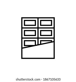 Bar chocolate, icon symbol in flat black line style, isolated on white background