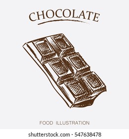 Bar of chocolate sketch style isolated on white background. Retro style vector illustration poster.