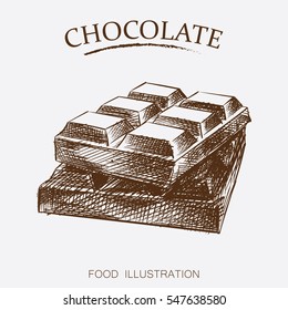 Estilo de boceto de chocolate aislado en fondo blanco. Cartel de ilustración vectorial de estilo retro.