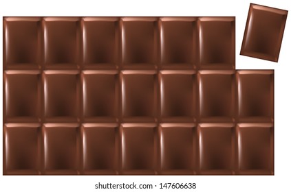 Bar Of Chocolate - Vector of a chocolate bar consisting of 21 single pieces that can be arranged individually. Isolated on white background.