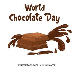Bar of chocolate. World Chocolate Day. Ideal for printing, products, postcards. Cartoon vector illustration isolated on the white background. 