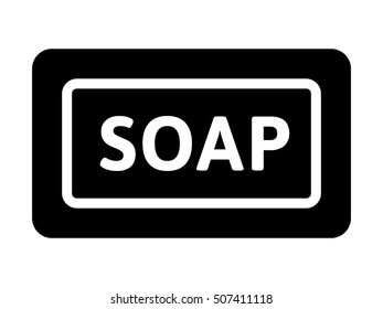 Bar of cleaning soap with word flat vector icon for apps and websites