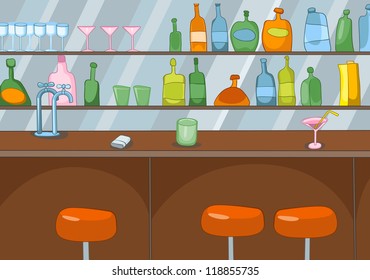 Bar In Club. Cartoon Background. Vector Illustration EPS 10.