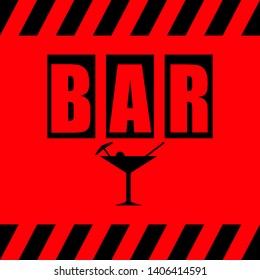 Bar and cocktail black on a red background, vector illustration for design