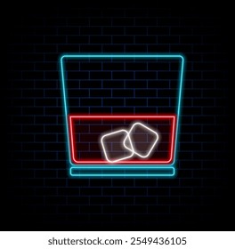 Bar y cóctel con emblema de neón. Ilustración vectorial. Letrero de neón para Anuncio, cartelera, promoción o publicidad.