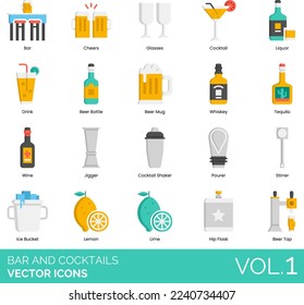 Bar and Cocktails Icons including Vector, Icons, Alcoholic, Drink, Bar, Counter, Location, Patron, Stool, Barrel, Bartender, Beer, Bottle, Can, Keg, Mug, Pong, Tap, Bill, Billiard, Bloody, Mary