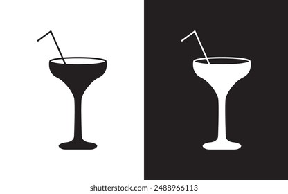 Bar cocktails icons set, Collection of black and white alcoholic daiquiri, old fashioned, Cocktail Glass Silhouette logo design icon,