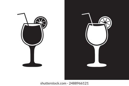 Bar cocktails icons set, Collection of black and white alcoholic daiquiri, old fashioned, Cocktail Glass Silhouette logo design icon,