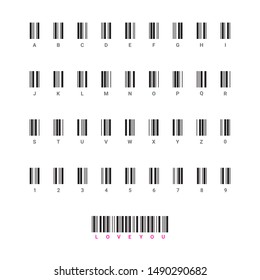 Bar Code Alphabet For Your Design. Bar Code Set . Universal Product Scan Code. UPC Bar Code Scan Symbol. Vector Illustration 