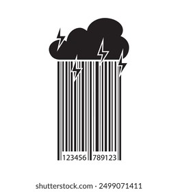 Bar code - cloud, lightning and rain. Black stripes falls from cloud. Barcode for scan, retail concept. Shopping addiction. Promotion campaign, marketing. monochromatic design for web, promo or print.