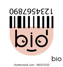 bar code in the form of hair cartoon character with glasses in the form of word "bio"