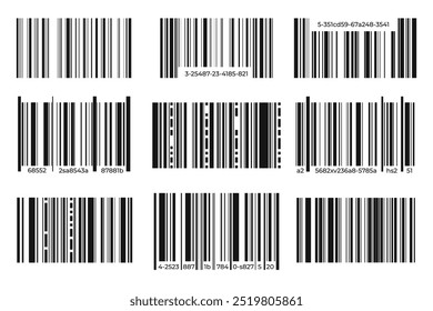 Bar code icon collection. Modern black product code bar labels isolated on white background