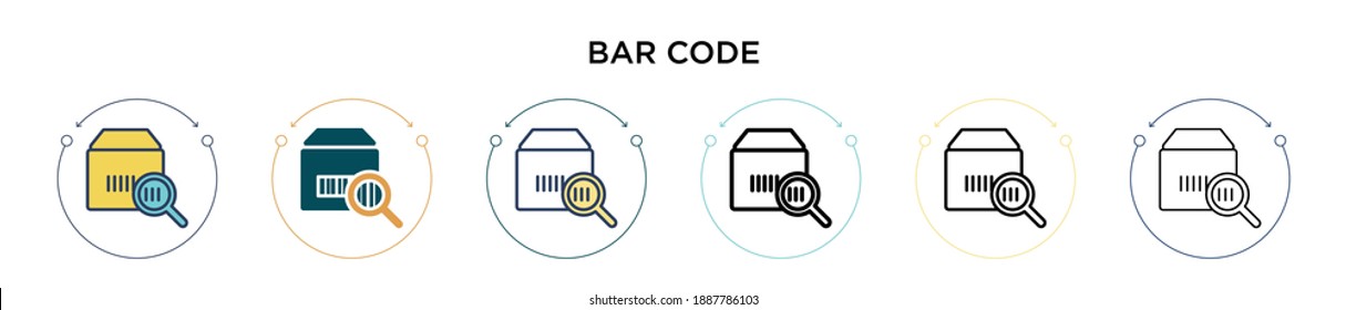 Bar code icon in filled, thin line, outline and stroke style. Vector illustration of two colored and black bar code vector icons designs can be used for mobile, ui, web