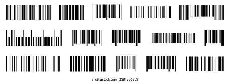 Bar code icon label for shop product. Universal product scan code. Bar code icon template. Black long barcode label