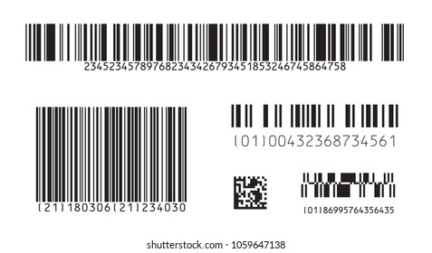 Bar code icon. Set of Modern Flat Barcode.  Can be use as a template for Products. Mockup. Vector.