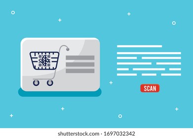 bar code inside shopping cart design of technology scan information business price communication barcode digital and data theme Vector illustration