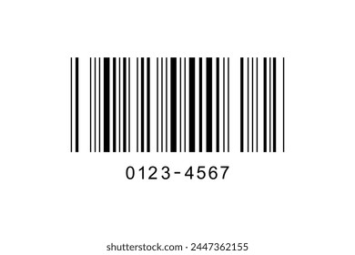 Bar code label sample. Barcode icon. Visual data representation with product information isolated on white background. Vector graphic illustration.