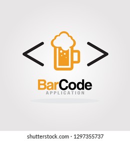 Bar Code Logo Design Template with a mug of  Beer design concept for Software development, Software application, Mobile application development. 