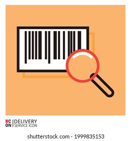 Bar code and magnifying glass. Vector image of delivery service icon.