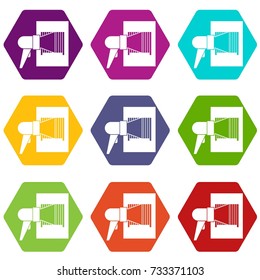 Bar code on cargo icon set many color hexahedron isolated on white vector illustration