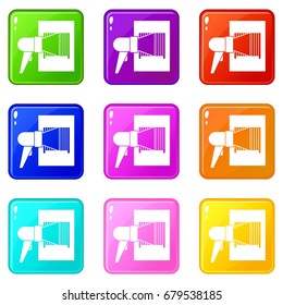 Bar code on cargo icons of 9 color set isolated vector illustration