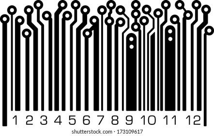 Bar code in PCB-layout style. Vector illustration. 