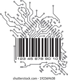 Bar code in PCB-layout style. Vector illustration. 