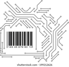 Bar code in PCB-layout style. Vector illustration. 