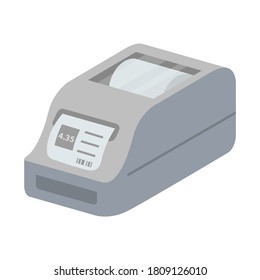 Bar code printer.Label printer digital  isolated on white background.Vector flat realistic illustration.Check print.Printable barcode label.