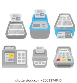 Bar code printer.Label printer.Vector flat Check print.Icon for online stores and smartphone applications.Isolated on a white background.POS terminal for bank.Payment machine.