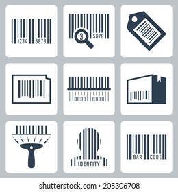 Bar code related vector icons set