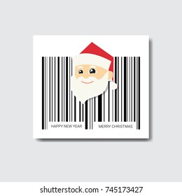 Bar Code With Santa Head On White Background Merry Christmas And Happy New Year Poster Vector Illustration