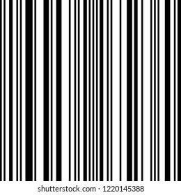 Bar code. Seamless pattern. Vertical stripes. Striped pattern. Black and white. Vector illustration.