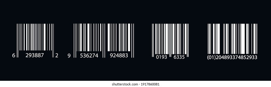 Bar Code Set. Universal Product Scan Code. Isolated on black, vector Illustration