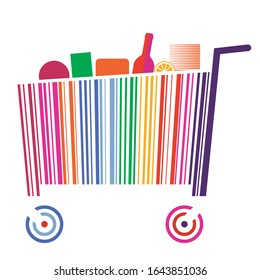 Carrito de compras con código de barras. mercado de compras
