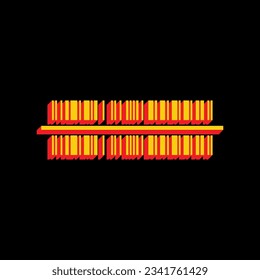 Bar code sign. 3D Extruded Yellow Icon with Red Sides a Black background. Illustration.