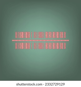 Bar code sign. Apricot Icon with Brick Red parquet floor graphic pattern on a Ebony background. Feldgrau. Green. Illustration.