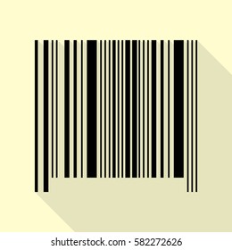 Bar code sign. Black icon with flat style shadow path on cream background.