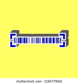 Bar code sign. Blue Icon with white stroke in 3d at yellow Background. Illustration.