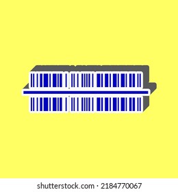 Bar code sign. Blue Icon with white stroke in 3d at yellow Background. Illustration.