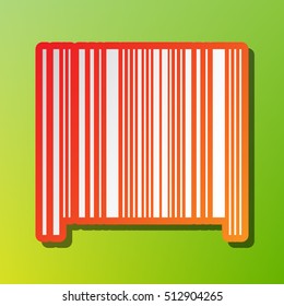 Bar code sign. Contrast icon with reddish stroke on green backgound.