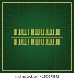 Bar code sign. Golden icon with gold contour at dark green gridded white background. Illustration.