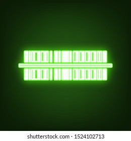 Bar code sign. Green neon icon in the dark. Blurred lightening. Illustration.