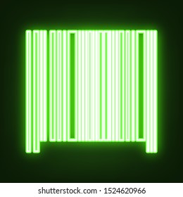 Bar code sign. Green neon icon in the dark. Blurred lightening. Illustration.