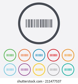 Bar code sign icon. Scan code symbol. Coded word - success! Round circle buttons with frame. Vector