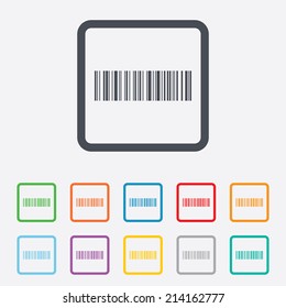 Bar code sign icon. Scan code symbol. Coded word - success! Round squares buttons with frame. Vector